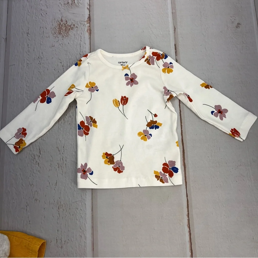 Baby Girl Carter's 3-Piece Floral Tee,‎ Corduroy Jumper, & Tights Set SIZE 18M